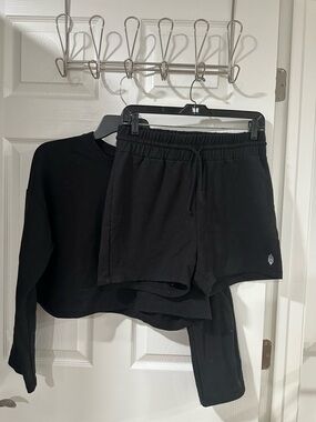 Free People Black Lounge Short and Sweatshirt Set